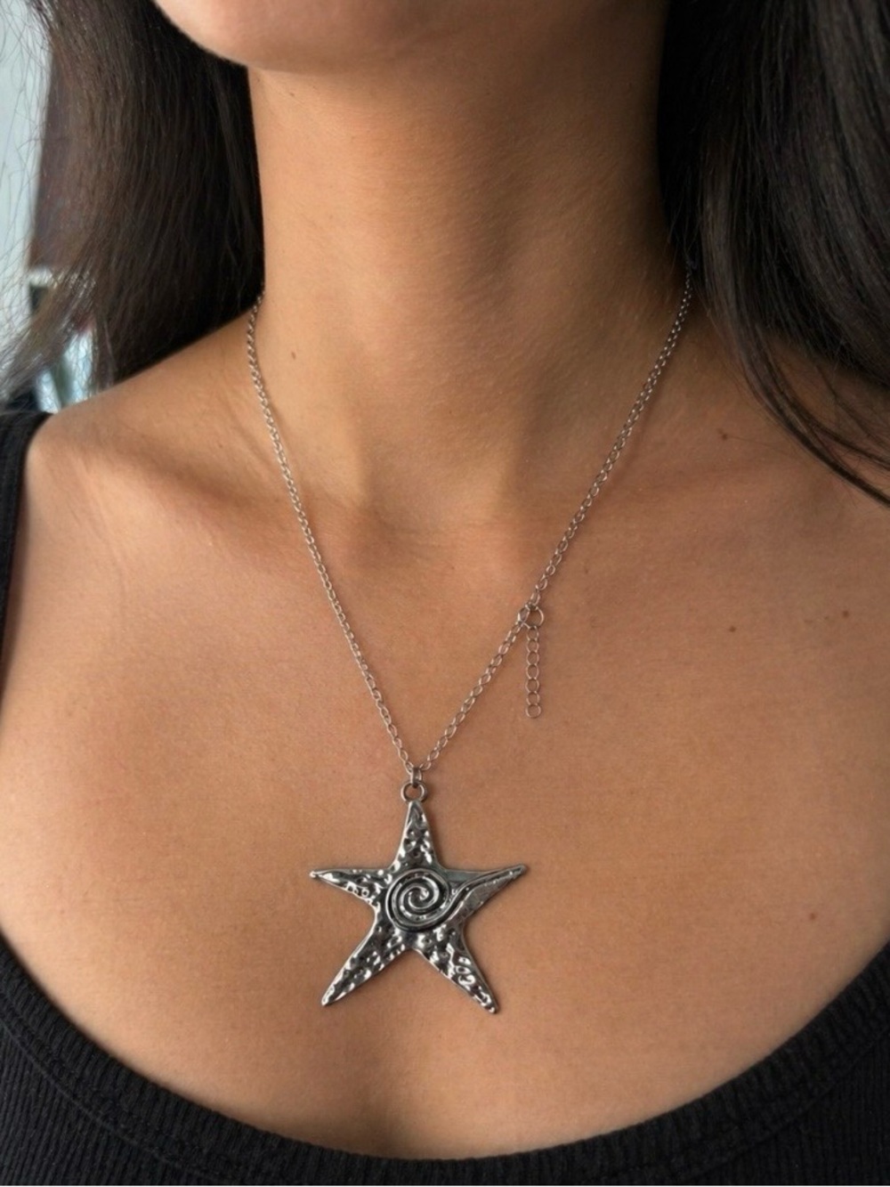 Silver Star Pendant Necklace - Women's Silver Starfish Charm with ring!